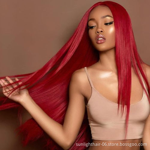 Superseptember  Sunlight red human hair wig body Silk lace frontal vietnamese hair body wave transparent lace closure